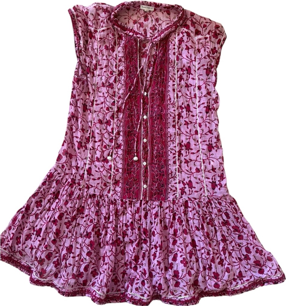 Poupette St Barth Pink and Red Dropped Waist Sleeveless Floral Dress Size S